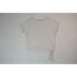 Madison Grey Women's Small Cream Linen Blend Side Tie Short Sleeve Top